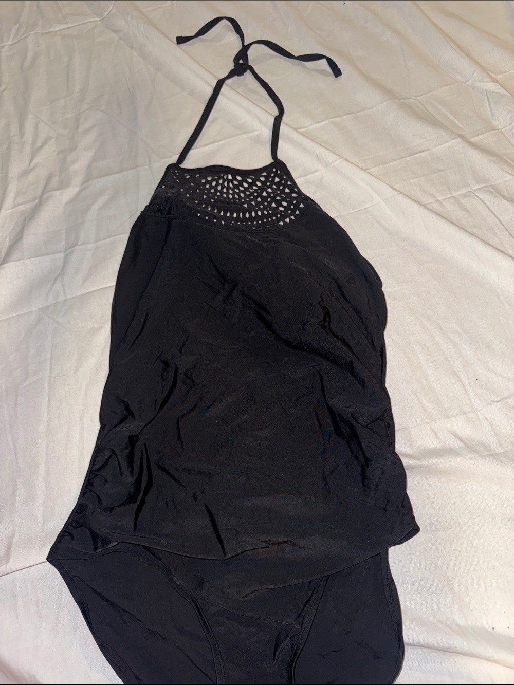 Merona Black Halter One-Piece Swimsuit with Crochet Yoke